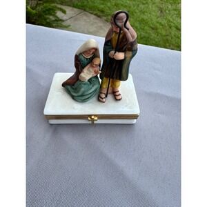 Limoges Trinket Box Life of Christ Nativity Baptism Set White Excellent French